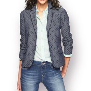 GAP Academy Blazer Jacket Size 0 Blue Polka Dot Chambray Casual Preppy Boho